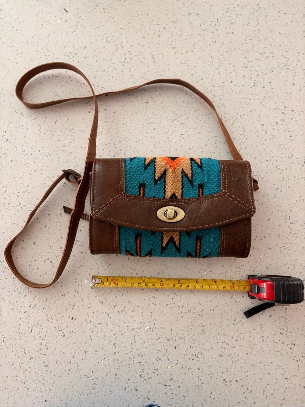Crossbody Purse/Wallet/Clutch with Teal Aztec Fabric Accent